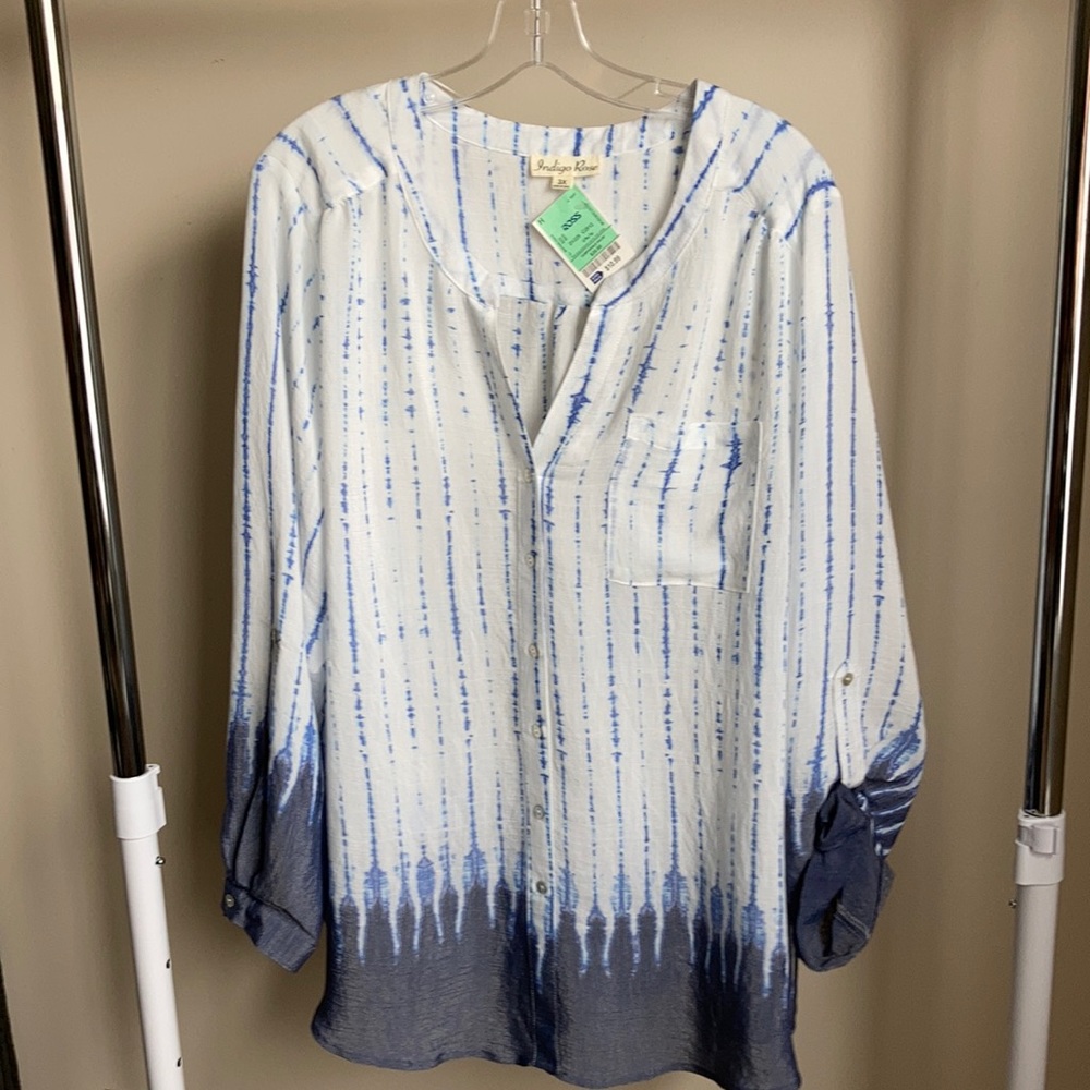 Indigo Rose 3/4 sleeve blouse 3X